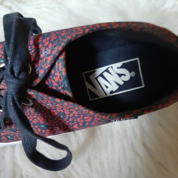 Vans Sneakers Red &amp; Navy Blue Floral Canvas Skater Shoes Size 5.5 - Picture 3 of 4